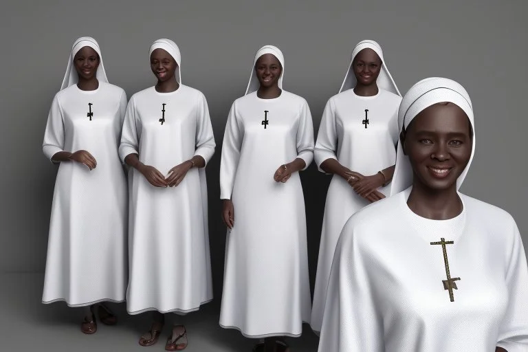 4 suore africane con tunica grigia figura intera sorrisi