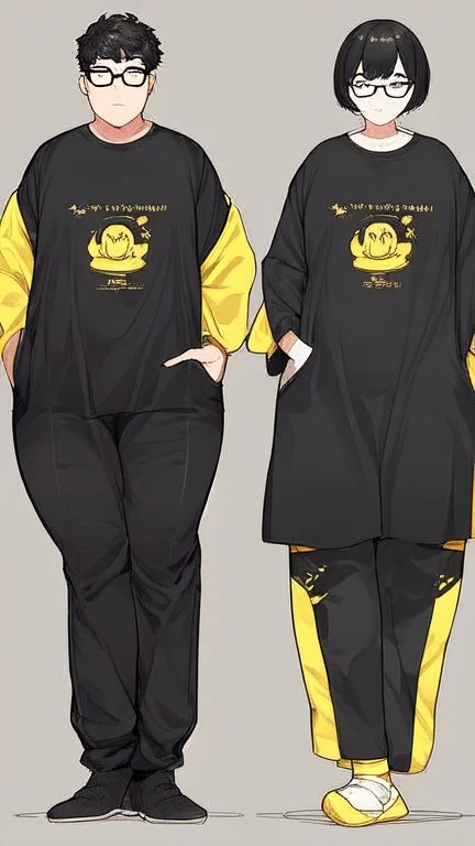 generate a tall guy with green eyes, black short hair, black rectangular glasses, plump lips, wide shoulders, in a black sweatshirt, black pants with pockets on the hips, yellow short socks, in black sneakers, wide shoulders, the guy is crying