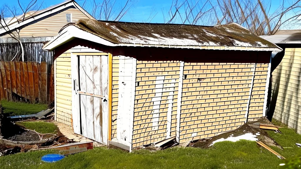 a melted shed in backyard