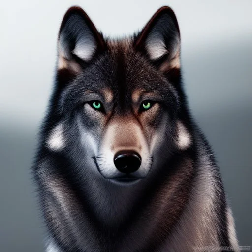 Ultra realistic cg rendering of Jet black wolf with gold eyes