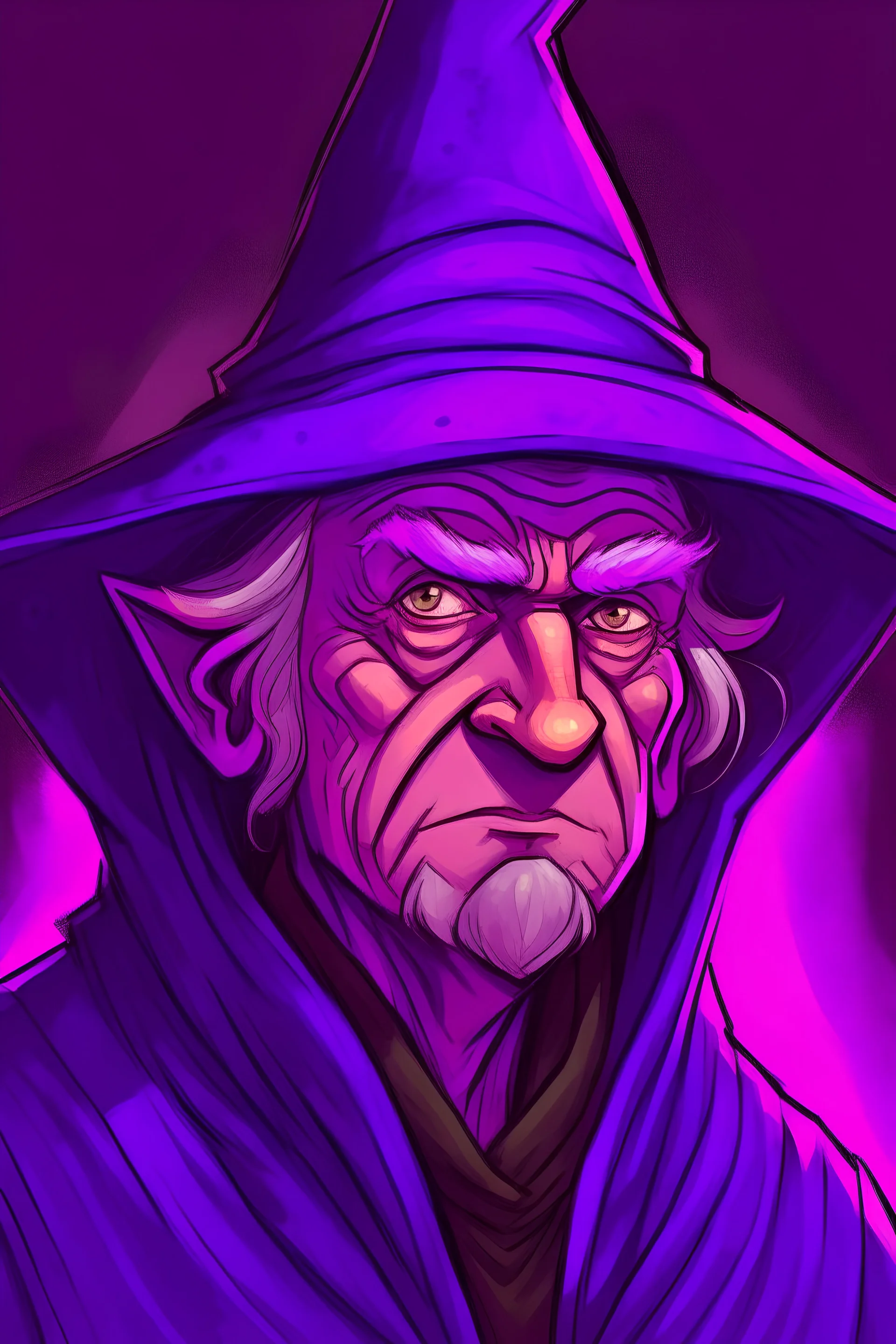 A witch, an old grandfather, with a purple hue.