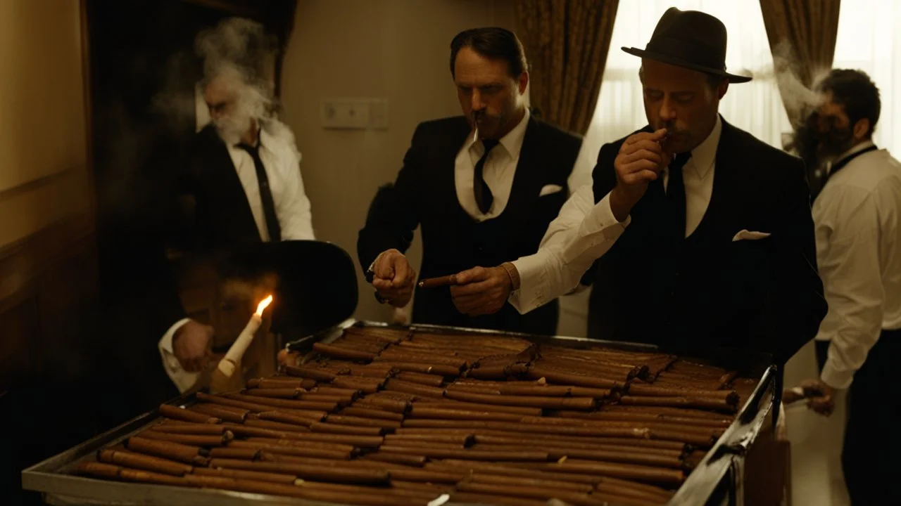 men smoking many cigars fill hotel room with waxy film