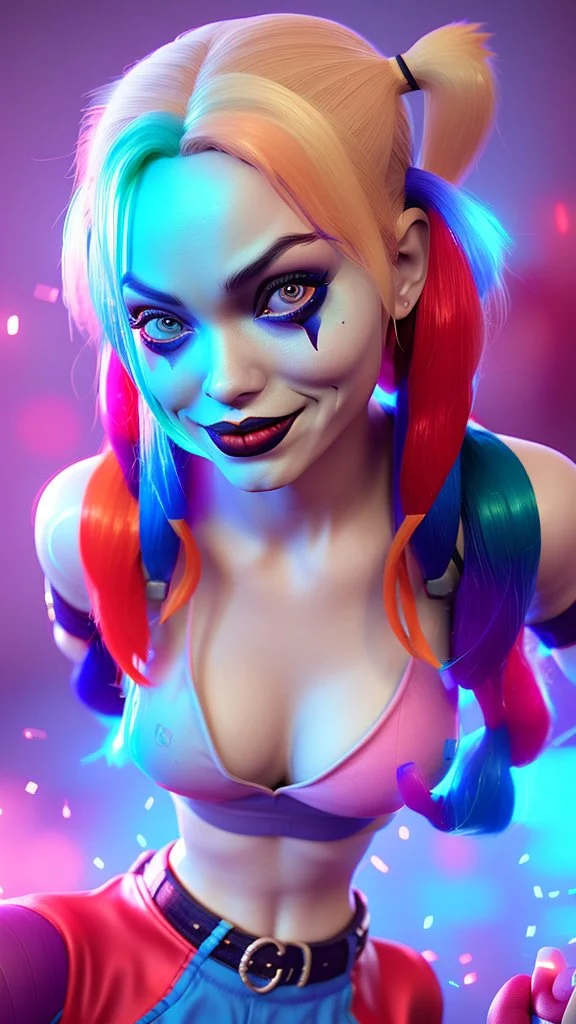 Harley Quinn, high delicate defined details, beautiful, atmospheric, matte, 3 d 8 k octane rendered, sharp focus, illustration, high detail, ultra realistic, highly saturated colors