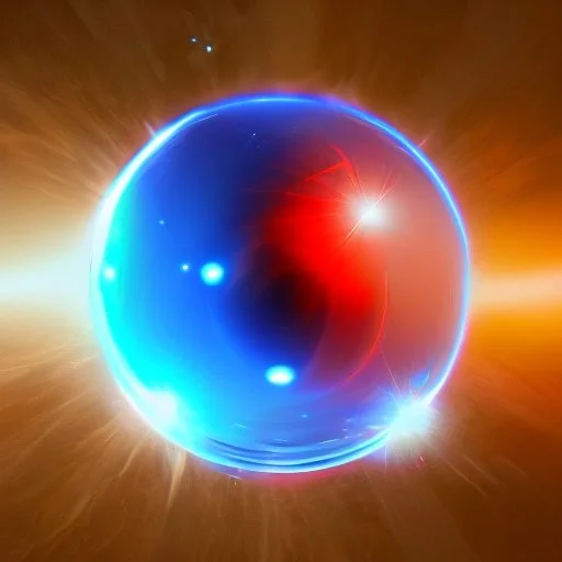 a blue metallic sphere inside a 4d red rotating cube