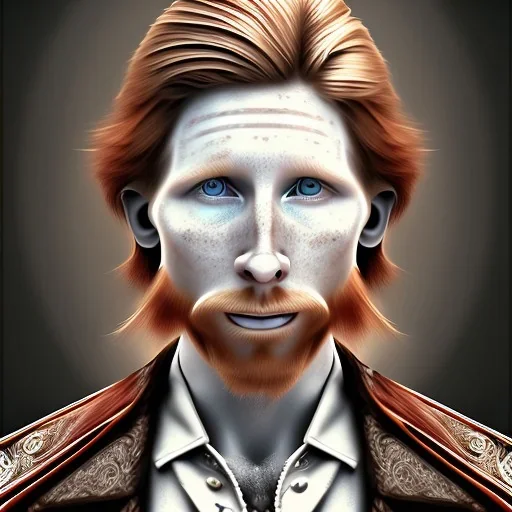 Portrait of Courtney Gains as a ruggedly handsome but joyful roguish pirate, charismatic, attractive male, masculine, perfect, precisely detailed, lightly freckled face, meticulously detailed multi-hued ginger carrot colored cherry fire red hair; Malachai of the corn; fantasy, intricate, elegant, highly detailed, digital painting, artstation, concept art, matte, sharp focus, illustration, art by artgerm and greg rutkowski and alphonse mucha