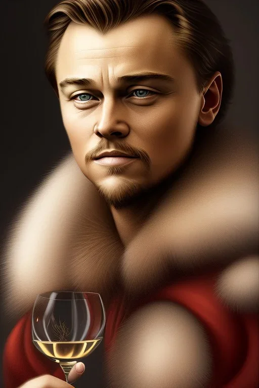 portrait of Leonardo di Caprio with a toasting wine glass, detailed, 8k