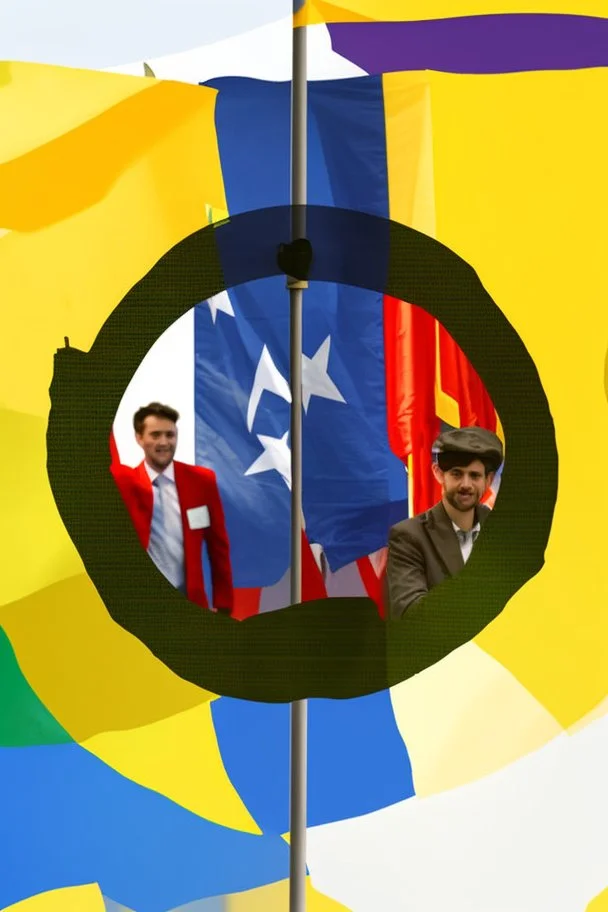 People waving flags while listening to a speech