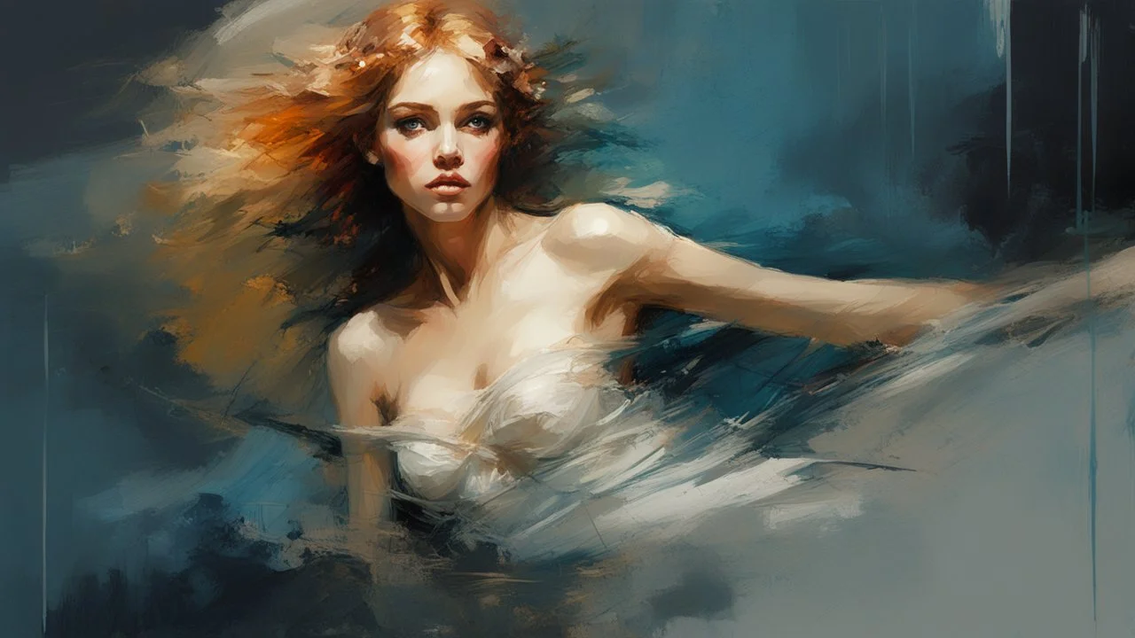 Aphrodite :: digital matt painting with rough paint strokes by Jeremy Mann + Carne Griffiths + Leonid Afremov, black canvas