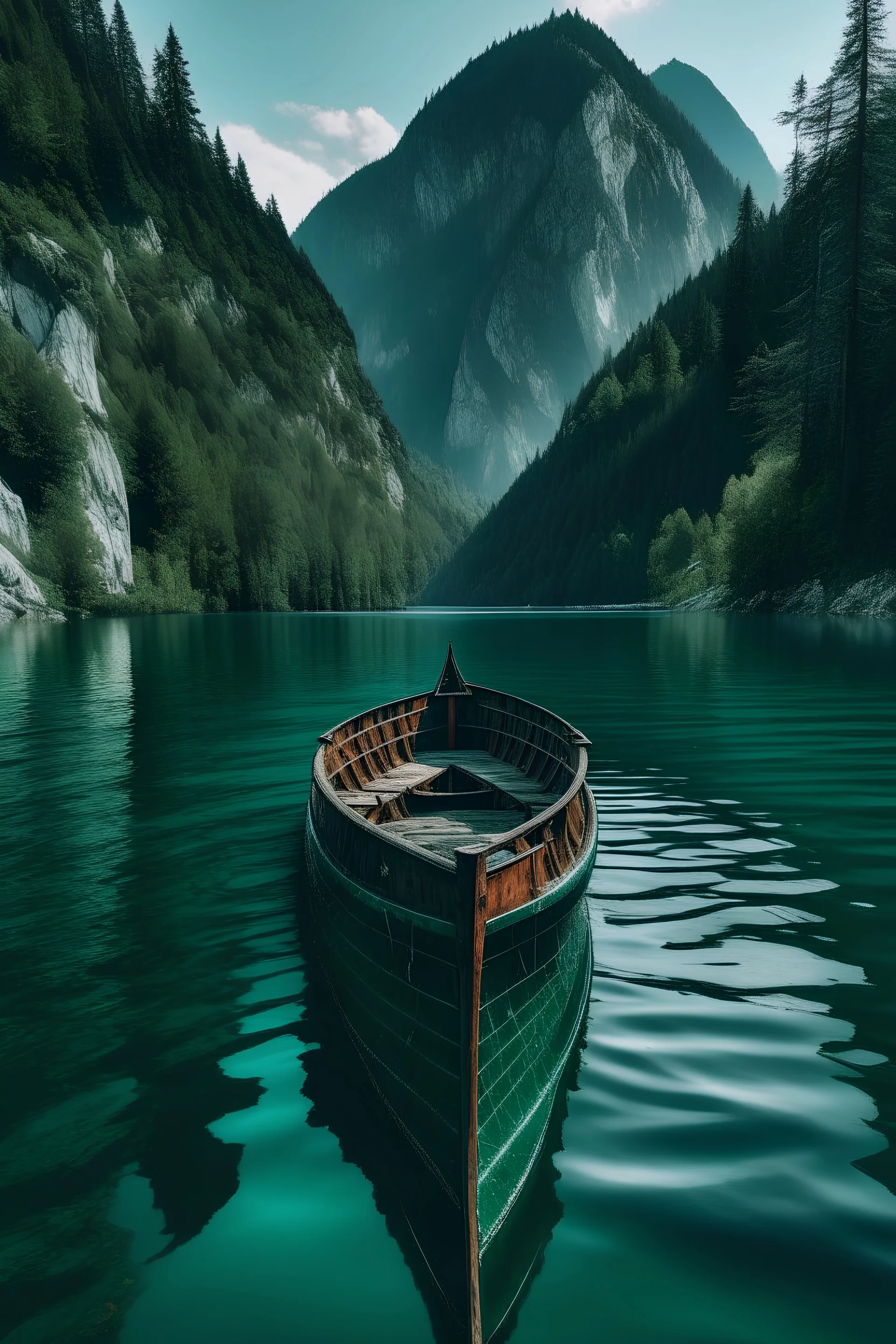 barca che sfreccia in un lago magnifico in mezzo alle montagne
