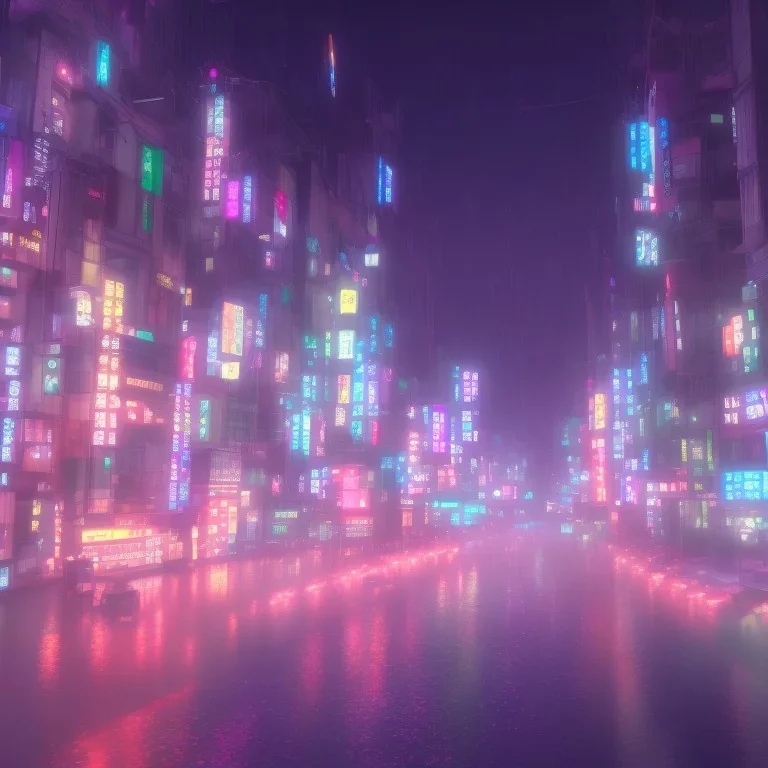 Tokyo, Night, Light Fog, Rain, Atmospheric, Future, 3D Blender, Neon Lights