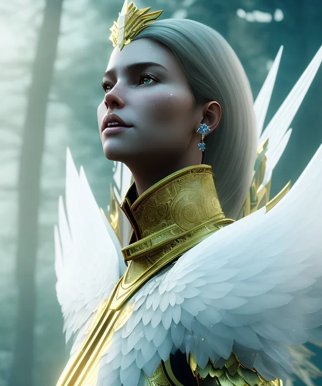 A portrait of a crystalised eagle queen, atmospheric, realistic, unreal engine, cinematic lighting, octane render.