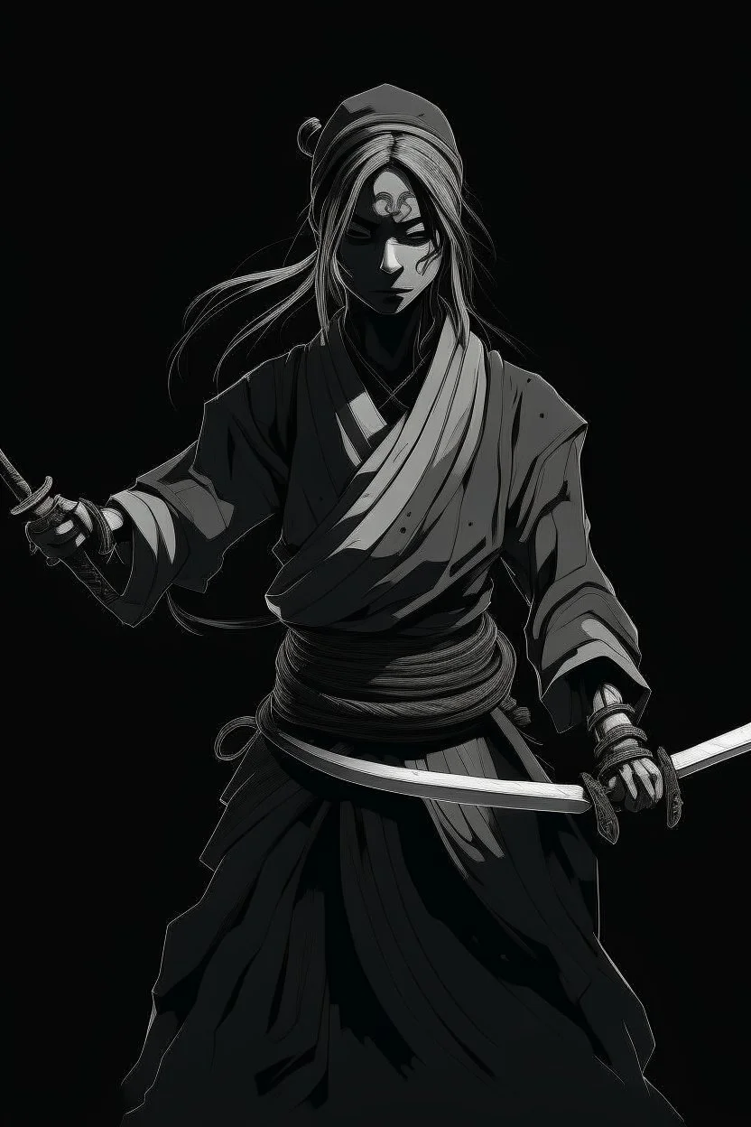 female ghost wielding a katana in one hand, dark style