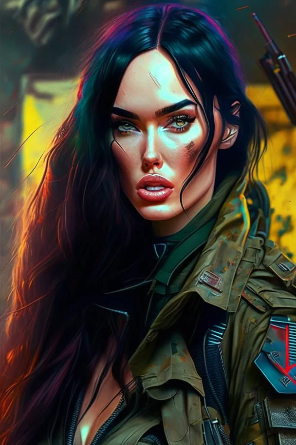 Megan fox in general militiary cyberpunk style