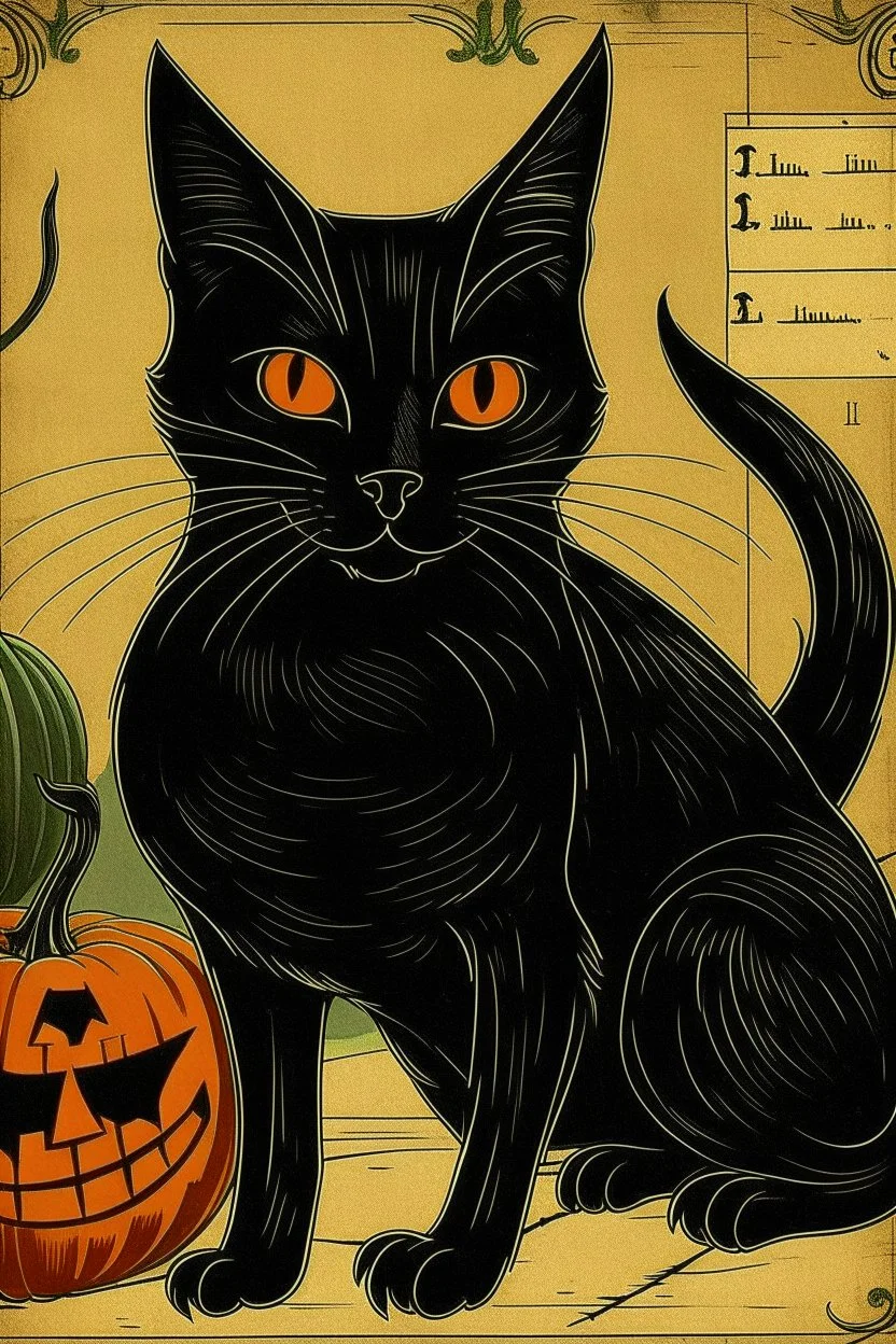 vintage graphic Halloween, black cat