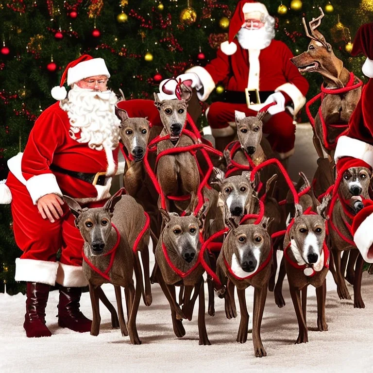  Santa Clause's sleigh pulled by greyhounds, photograph, Santa is African