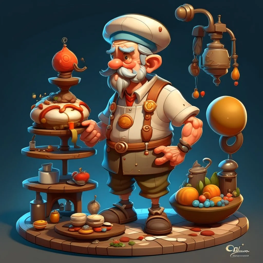 a cartoon character thirty years old confectioner , an ultrafine detailed painting by senior character artist, featured on polycount, sots art, artstation hd, 2d game art, behance hd