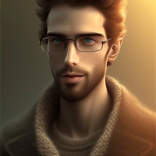 a picture of a slim and well-proportioned nerdy man who is sneaky and shabby with a stable and dry hairstyle waring a woolen sweater rolling a twwnty sided dice