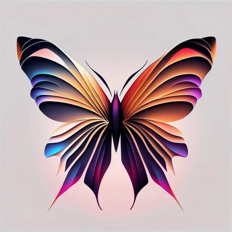 symetry!!, butterfly!!, view from a side, wings waving, logo, NFT, futuristic, colorful, curves, lines, shadow, simple, gradient