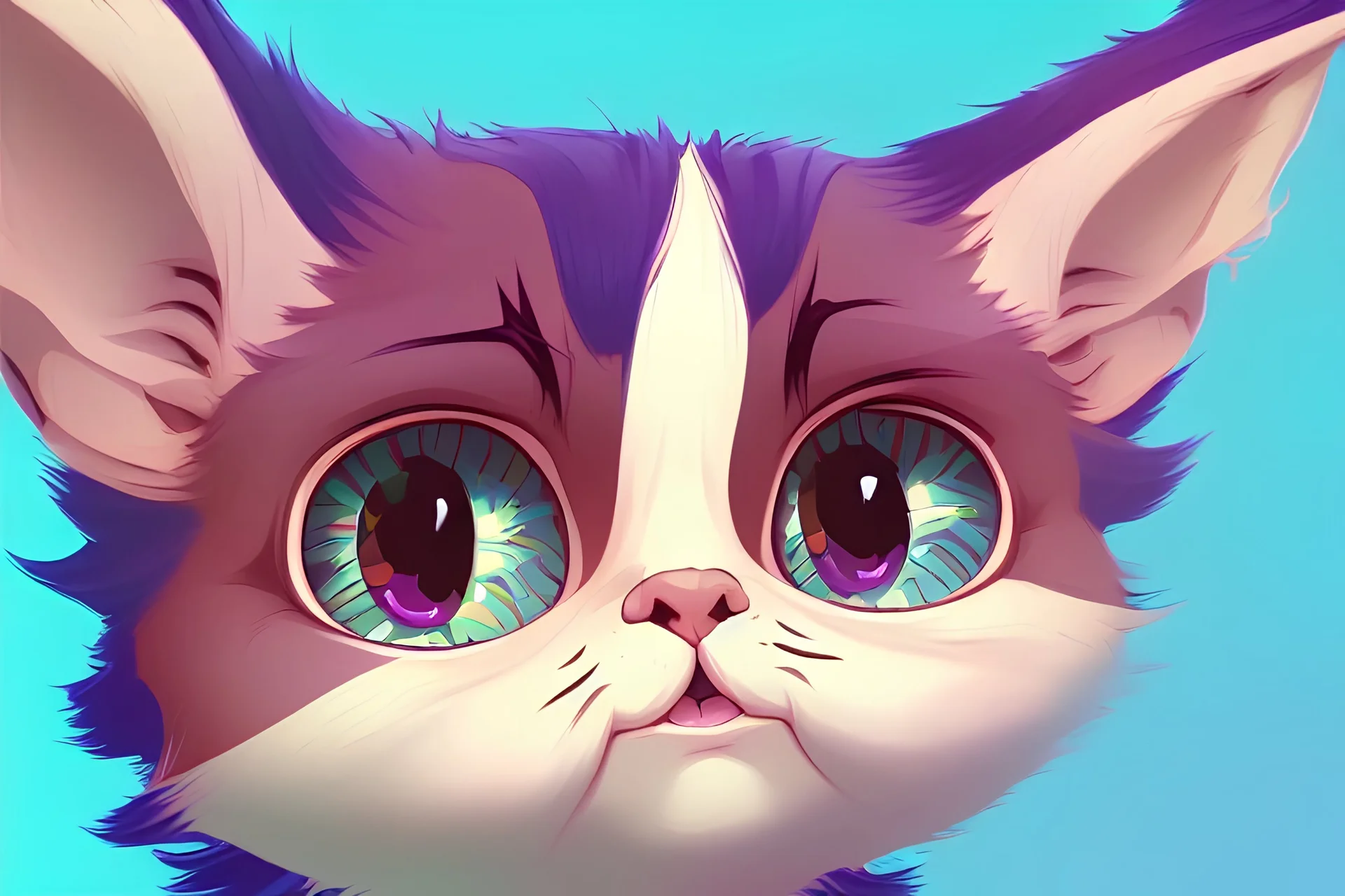 funny environment, closeup portrait of cute munchkin kitten, art by lisa frank, kawaii