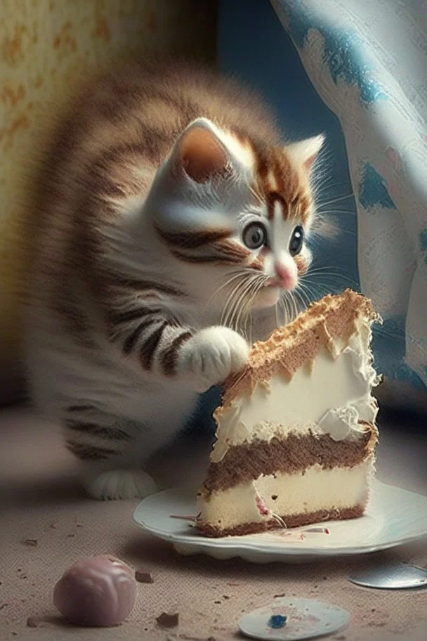 baby cat sneaking cake