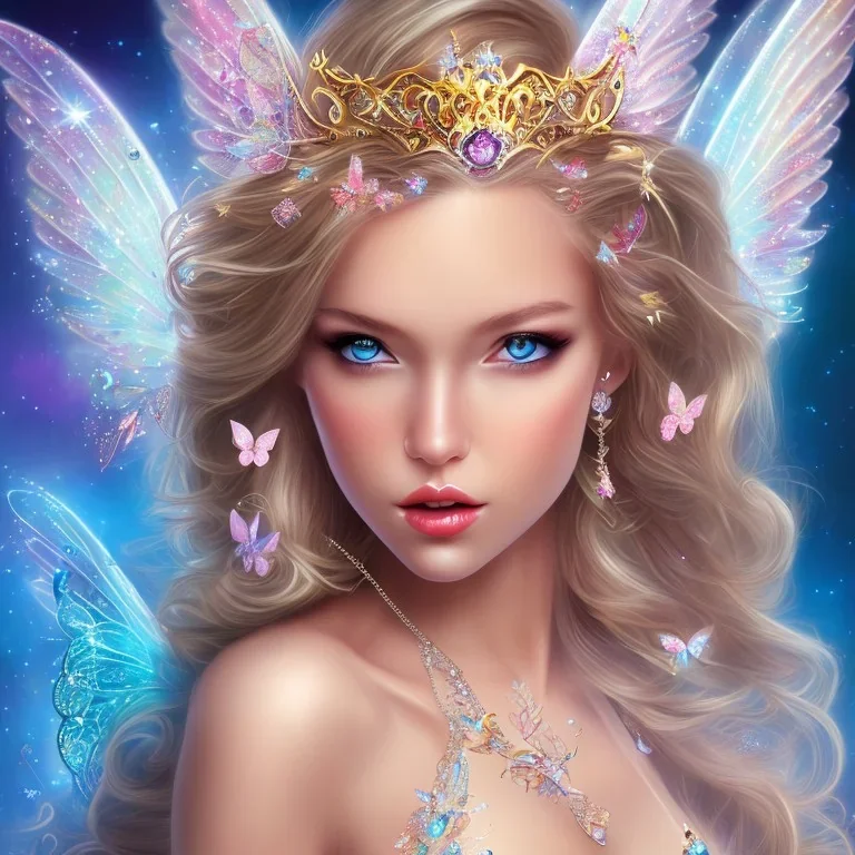  beautiful angel face princess fairy with sparkle jewel bikini and butterflies in hair