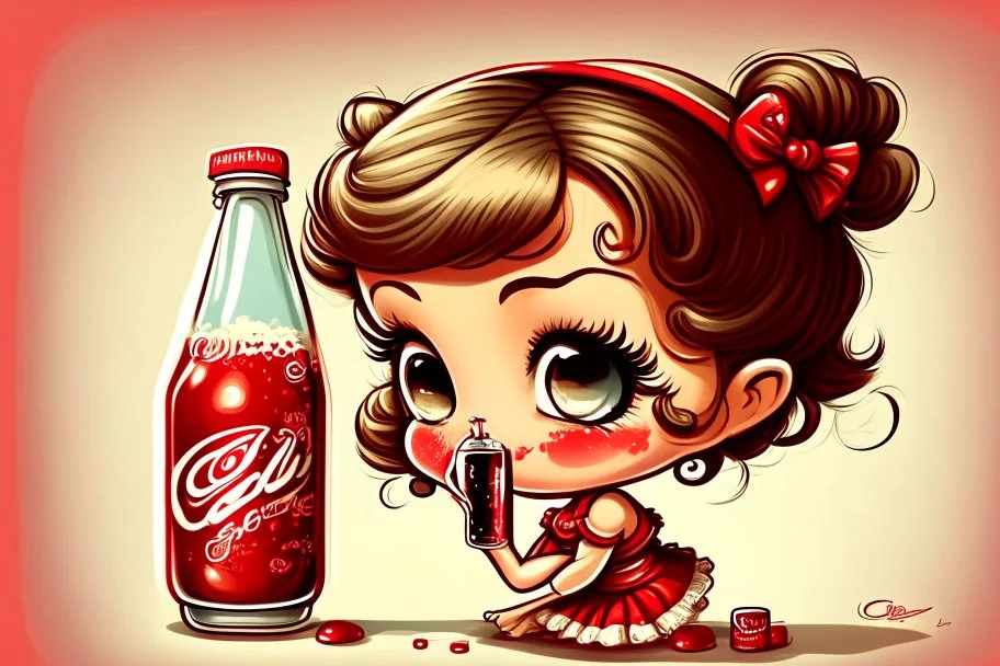 cute PINUP chibi girl DRINKING COLA