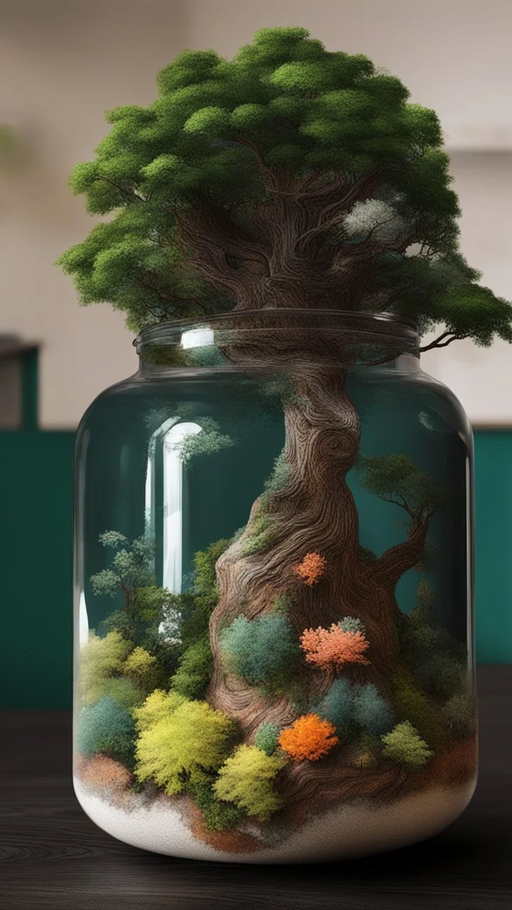 a planet with trees plants everything made out of crystal jar