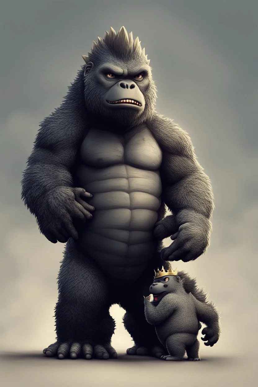 Little cute godzilla and king kong, pixar style