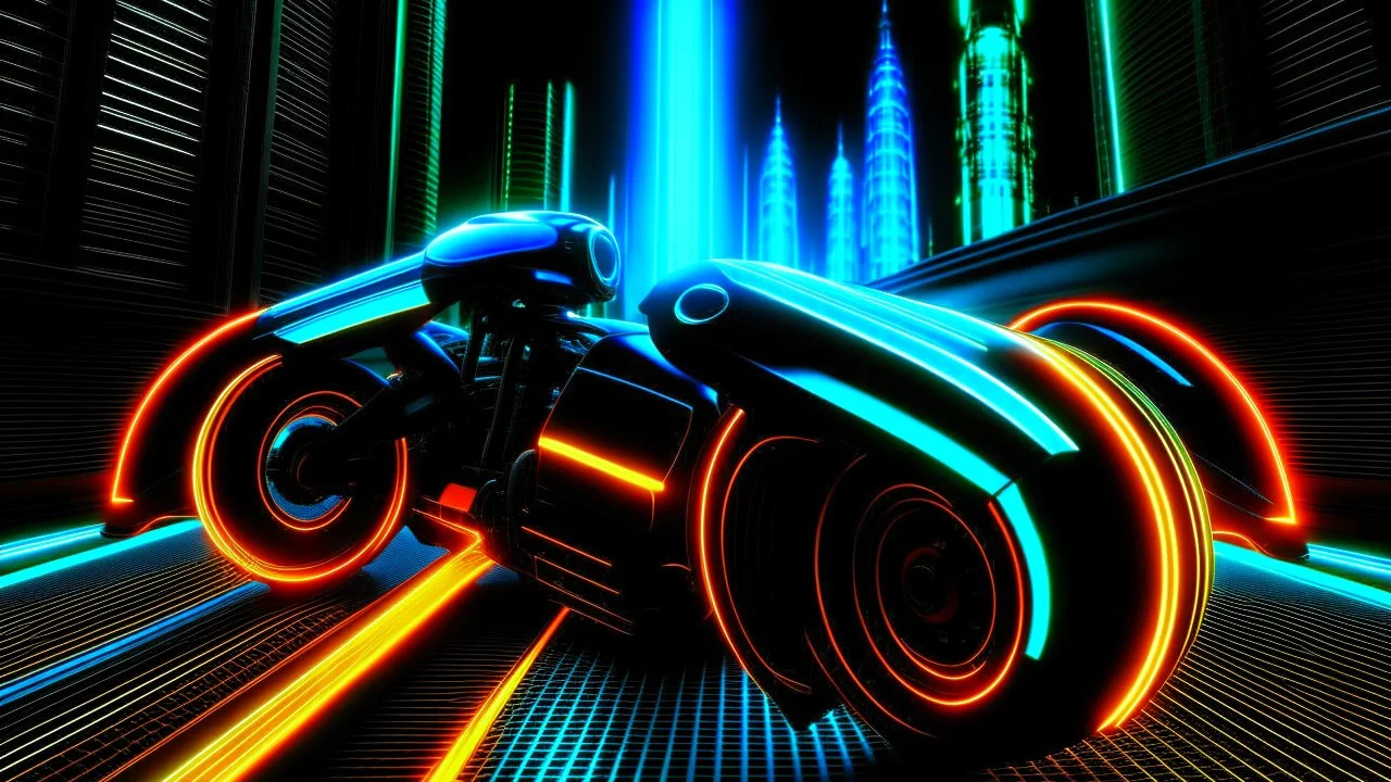 tron legacy movie, city of lights blue, red and orange, programs, motors