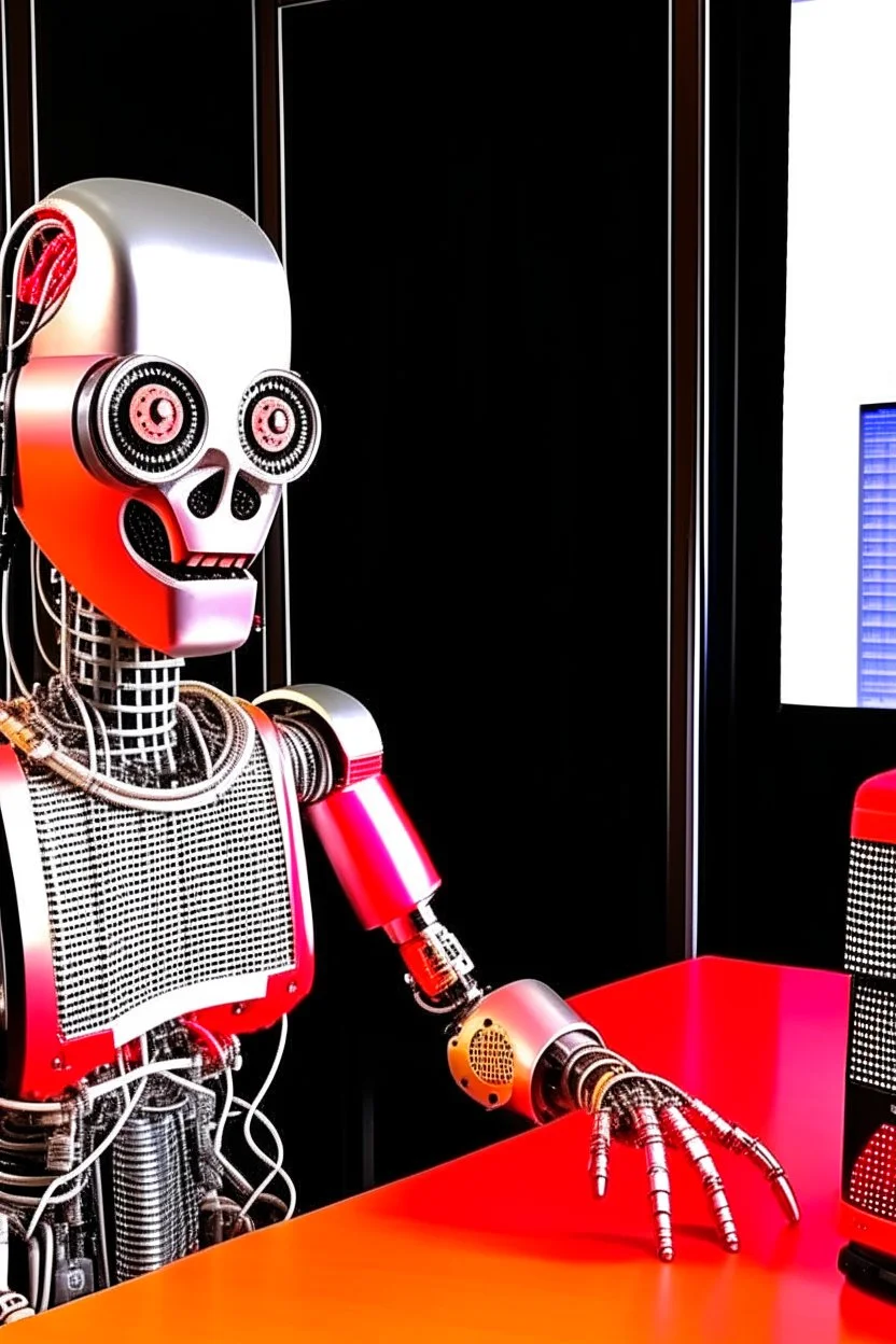 A Terminator-style robot is interviewing for a job as a radio host for a show about the haddock.