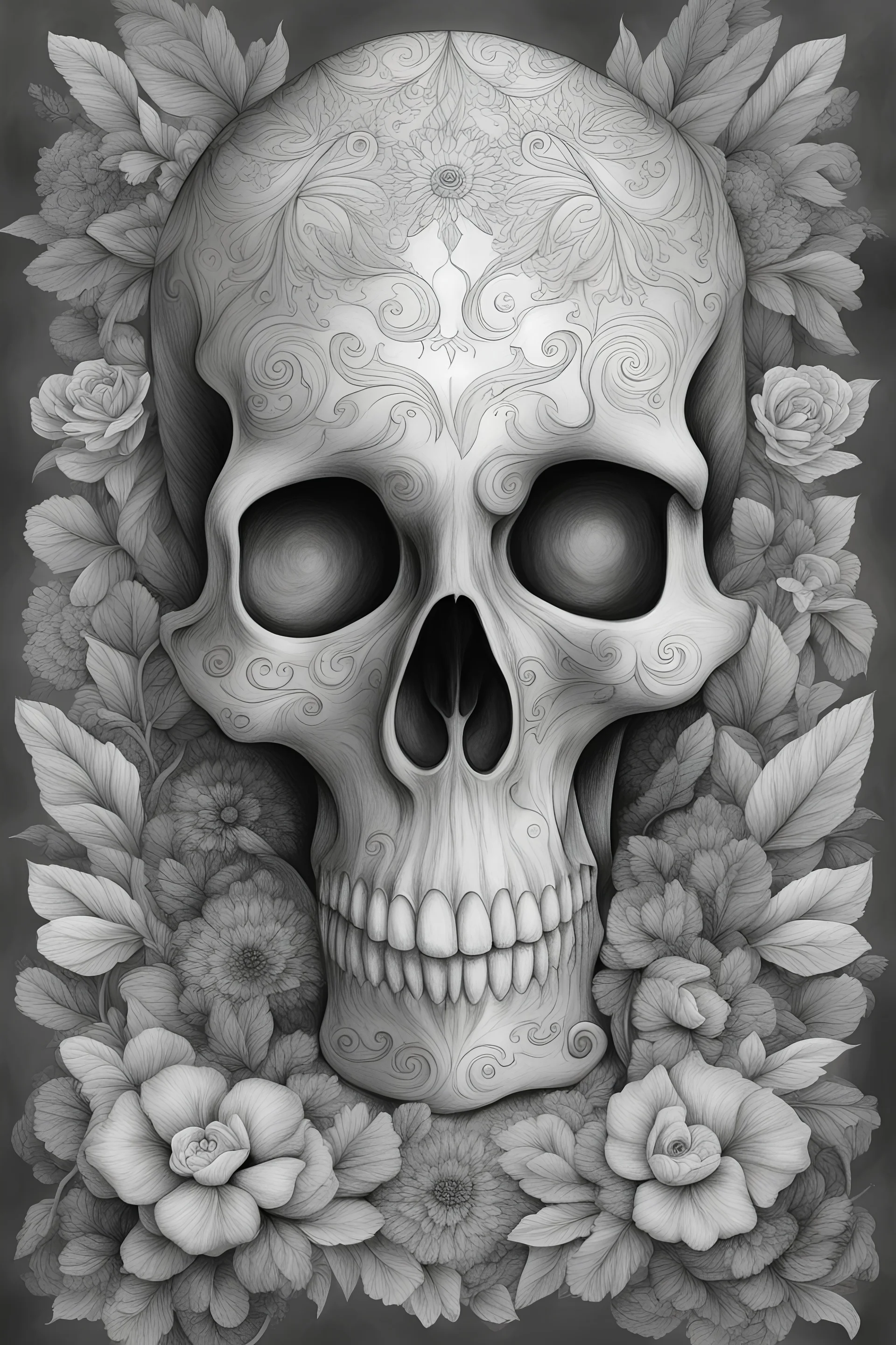 Skull | Mariola Budek - Premium Coloring Page | Printable Adult Colouring Pages Book Instant Download Grayscale