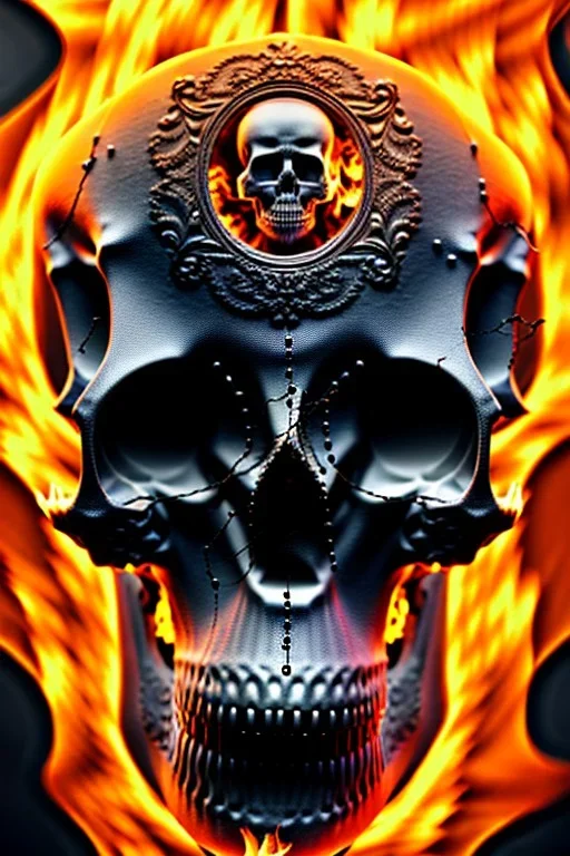 portrait of skull set in fire, cinematic lighting, photorealistic, ornate, intricate, realistic, detailed, volumetric light and shadow, hyper HD, octane render, unreal engine insanely detailed and intricate, hypermaximalist, elegant, ornate, hyper-realistic, super detailed --v 4