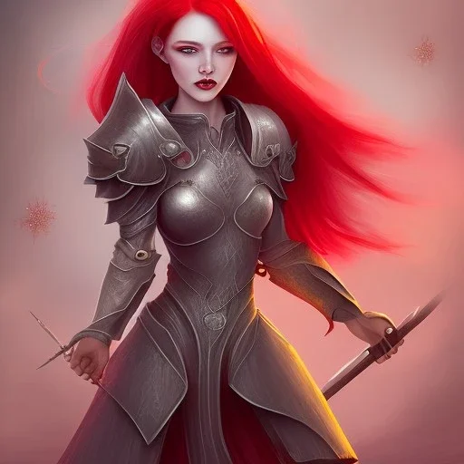 fairy with red hair and armor fights an eating disorder