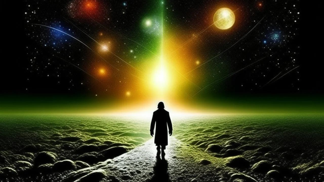 matrix universe, space, planets, god creation walking on the light