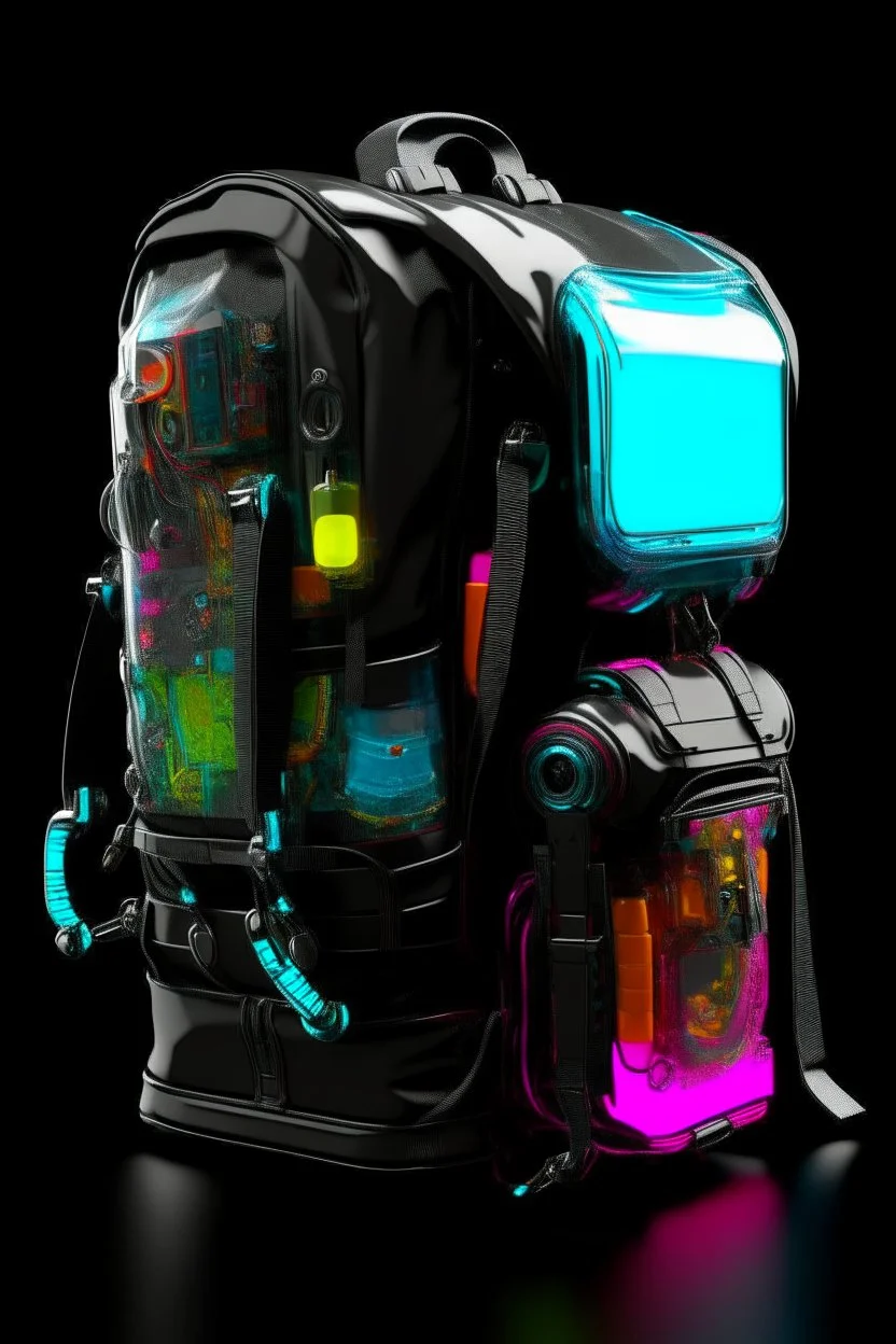 Robot, back pack, transparent, sci fi, punk, color, hockey, neon