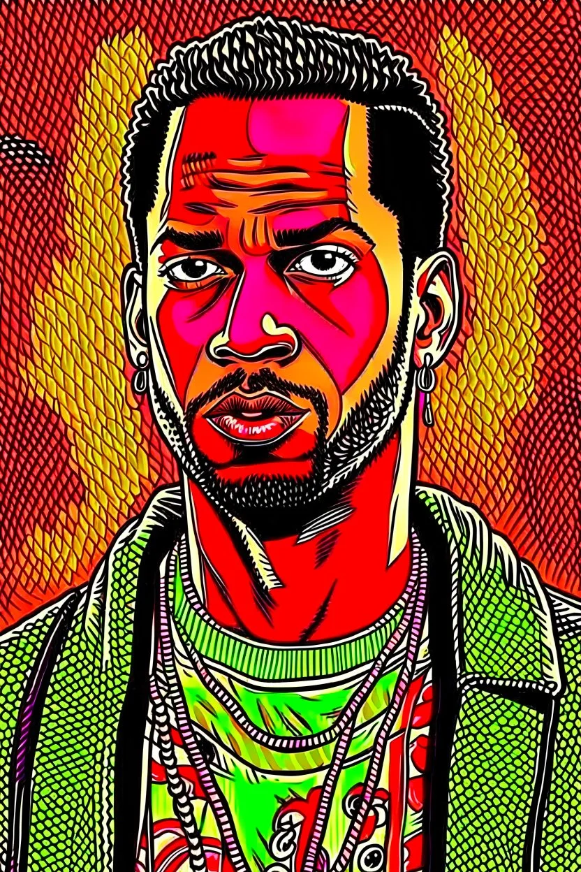 travis scott, drake portrait, in comics style, super HQ