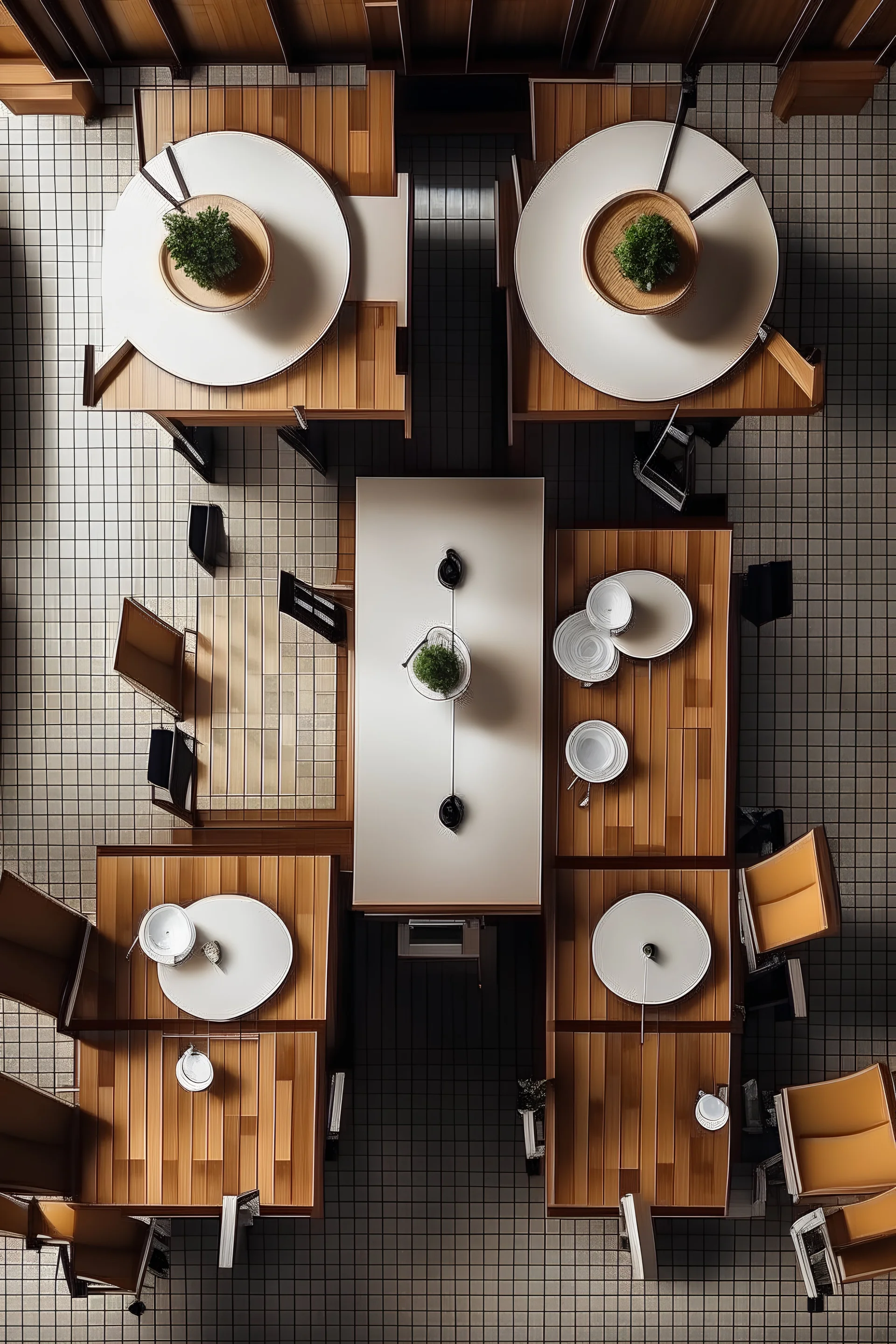 restaurant interior, top view