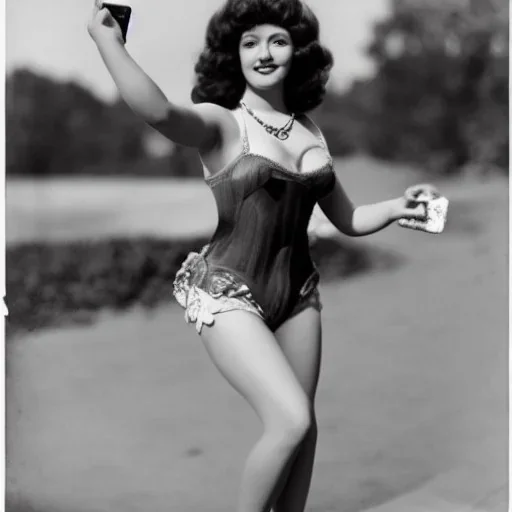 selfie Ziegfeld Girl on short jeans