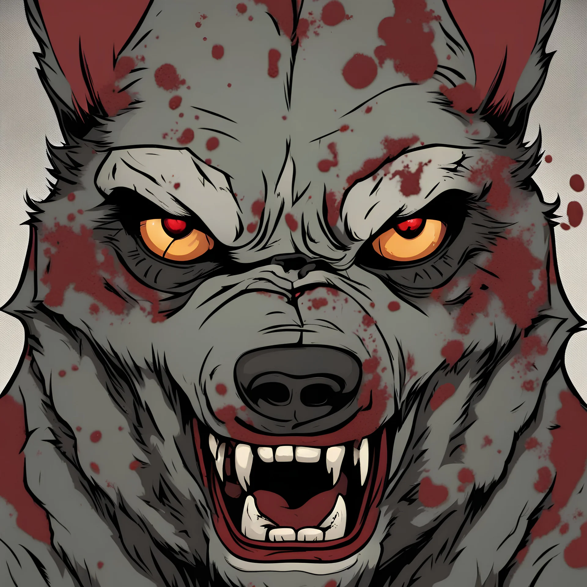 one wolf, angry, zombie,comic book, cartoon,