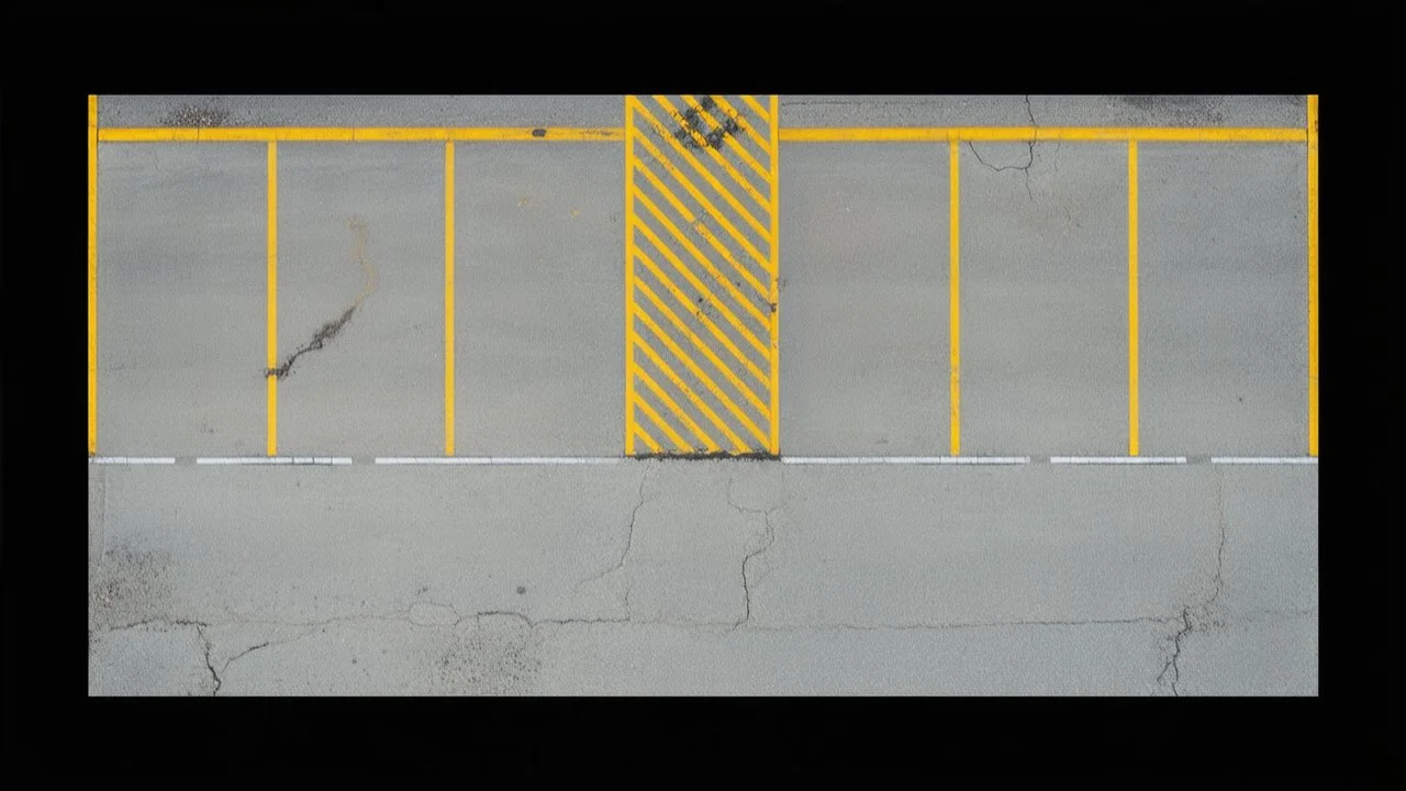 Ground layout for a parking lot. Add skid-marks, add oil ground stains, fine cracks and weathering, wet spaces, potholes. and make a little darker