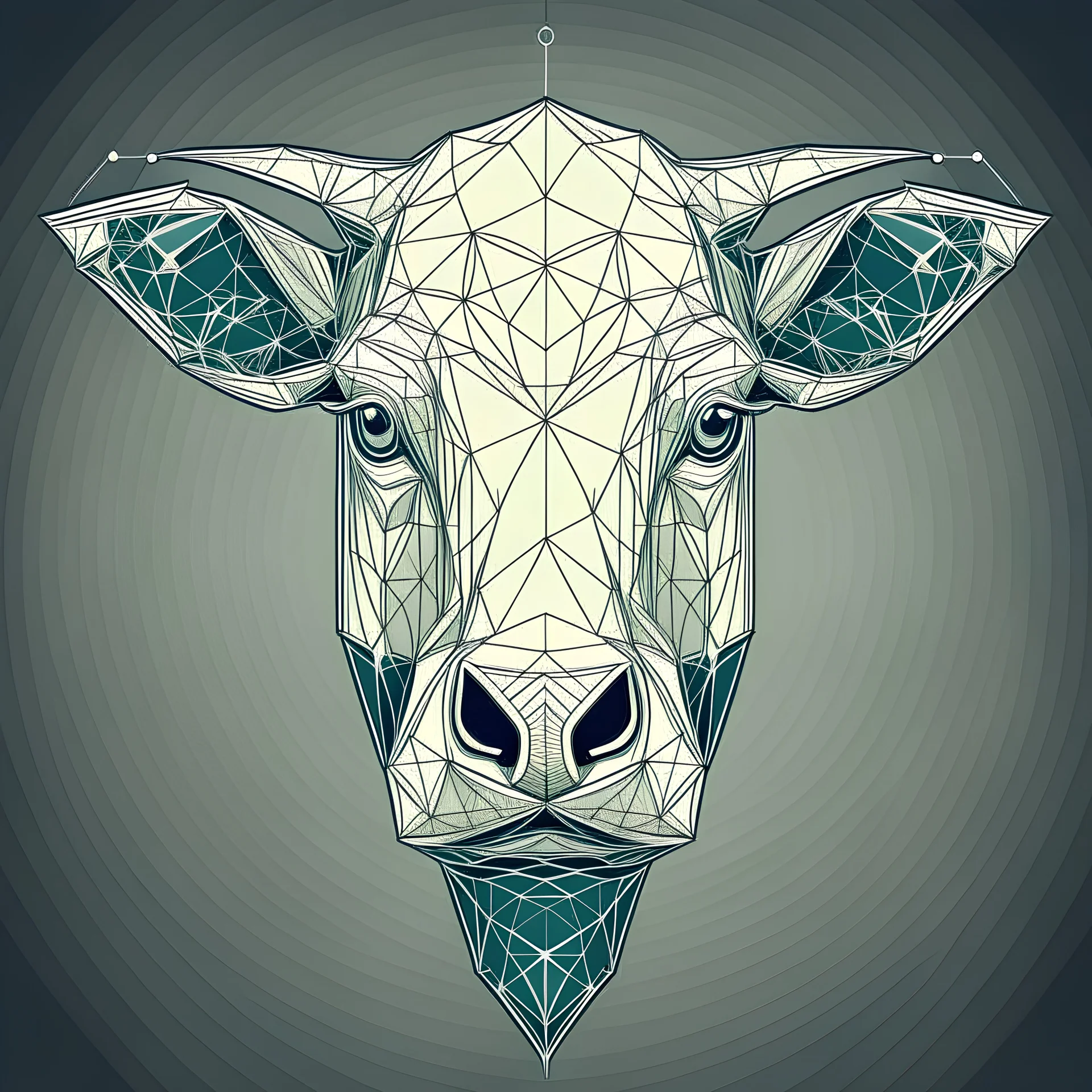 Poly line geometric cow face, a little bit ornamental