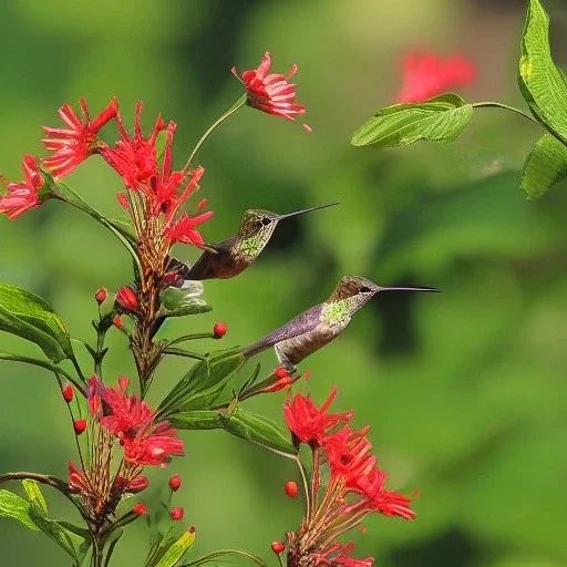 hummingbirds at honeysuckle plant