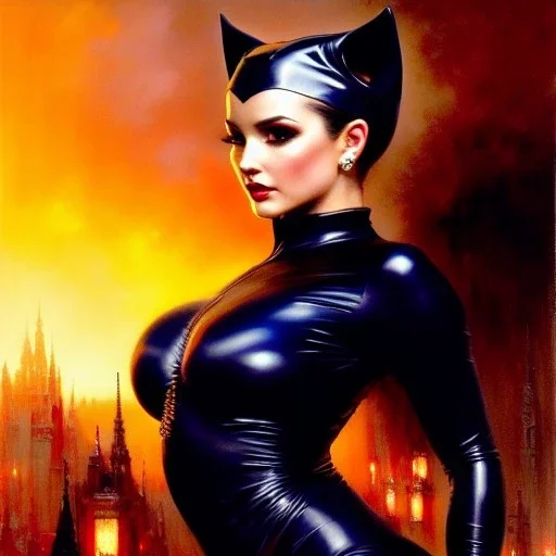 Drawing of beautiful face,'beautiful booty,Busty CAtWoman',intense stare, ancient skintight armor, balanciaga fashion clothe painting by gaston bussiere, greg rutkowski, yoji shinkawa, yoshitaka amano, tsutomu nihei, donato giancola, tim hildebrandt, Oil on canvas, cinematic composition, extreme detail,fit full head inside picture,16k