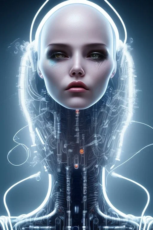 cyberpunk, head, women, portrai, cry, tears, tron, cyborg, robot, cyborg, white hair, seven , perfekt, real, dream, hr giger