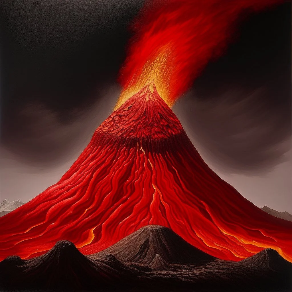 A red volcano with pyrokinetic fire painted by Peter Carl Faberge