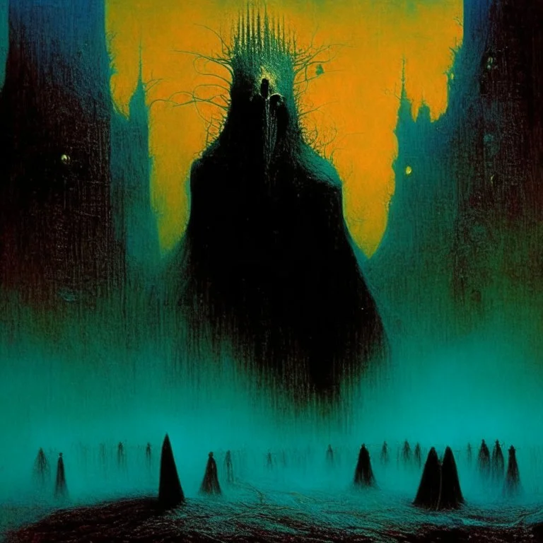 Unfathomable to mere mortals is the lore of fiends, art from beyond, nightmare art from Zdzislaw Beksinski, creepy, complex contrast, dynamic diagonal composition,