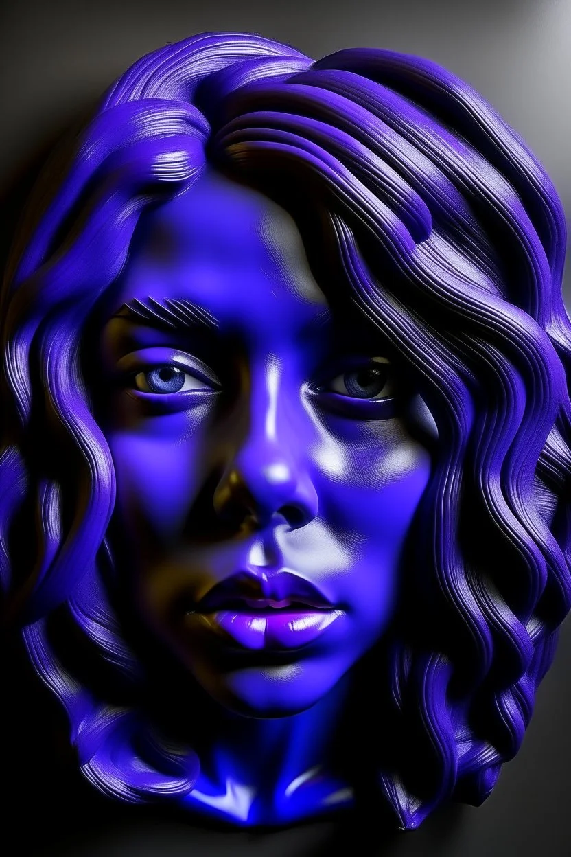 Purple girl face with rubber effect in all face with black rubber effect hair