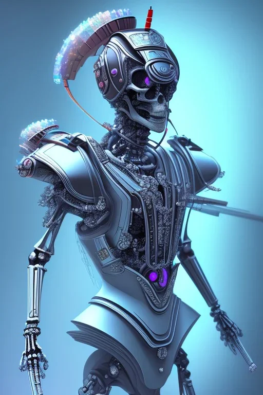 Futuristic Neon crystal skeleton samurai smoke