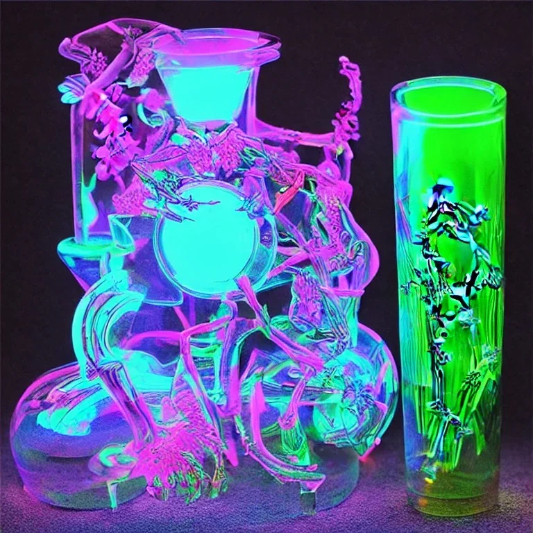 Futuristic Neon crystal skeleton samurai smoke glass fire water