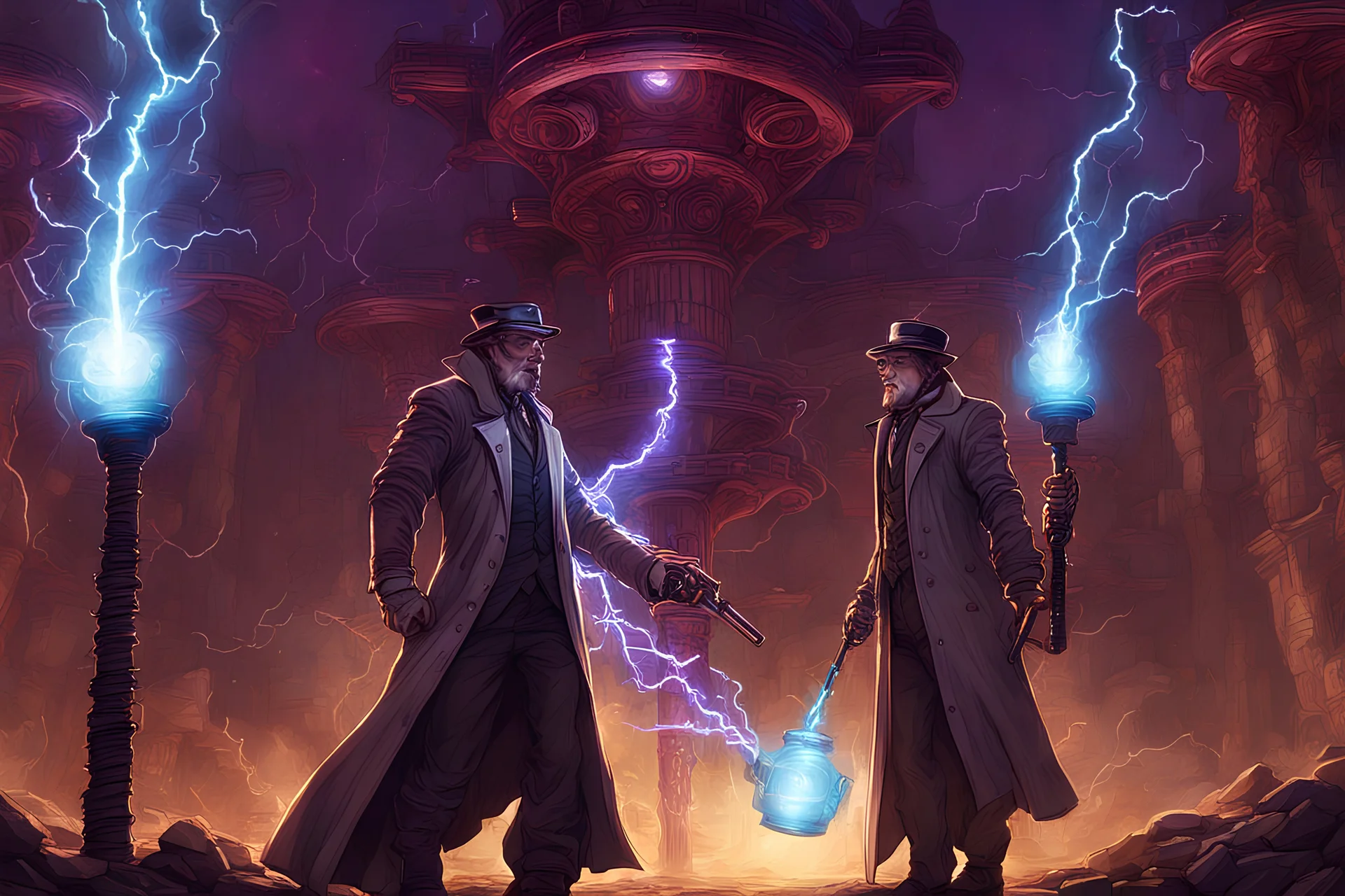 a Tesla coil double barrel shotgun in a fantasy setting